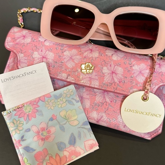 LoveShackFancy Accessories - NEW LoveShack Fancy Arietta Square Sunglasses BLUSHING QUARTZ Floral Pink NWT